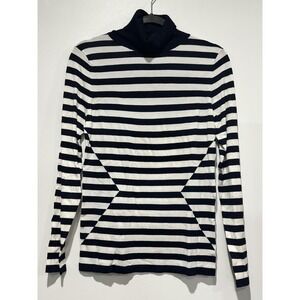 The Limited Sweater Womens Medium Navy White Stripe Turtleneck Long Sleeve